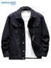 真维斯（Jeanswest）夹克男士2026秋季牛仔夹克痞帅潮工装翻领外套男黑灰色2XL 实拍图