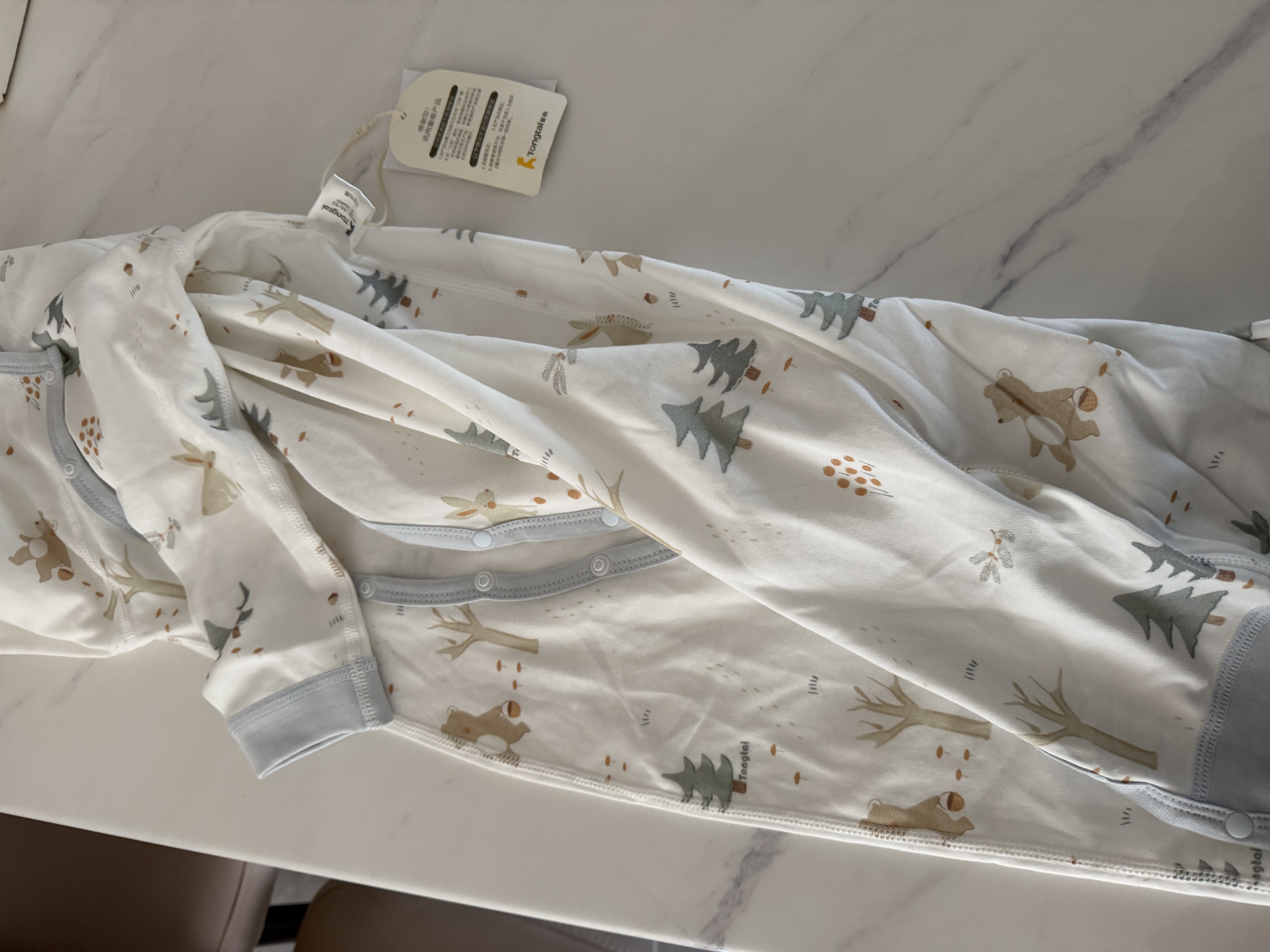 童泰婴儿连体衣春秋季纯棉宝宝衣服新生儿偏开哈衣爬服睡衣蓝色90cm 实拍图