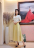 Avmko2025新款半身裙法式百搭纯色伞裙中长款大摆高腰显瘦雪纺a字裙 黄色 M 实拍图
