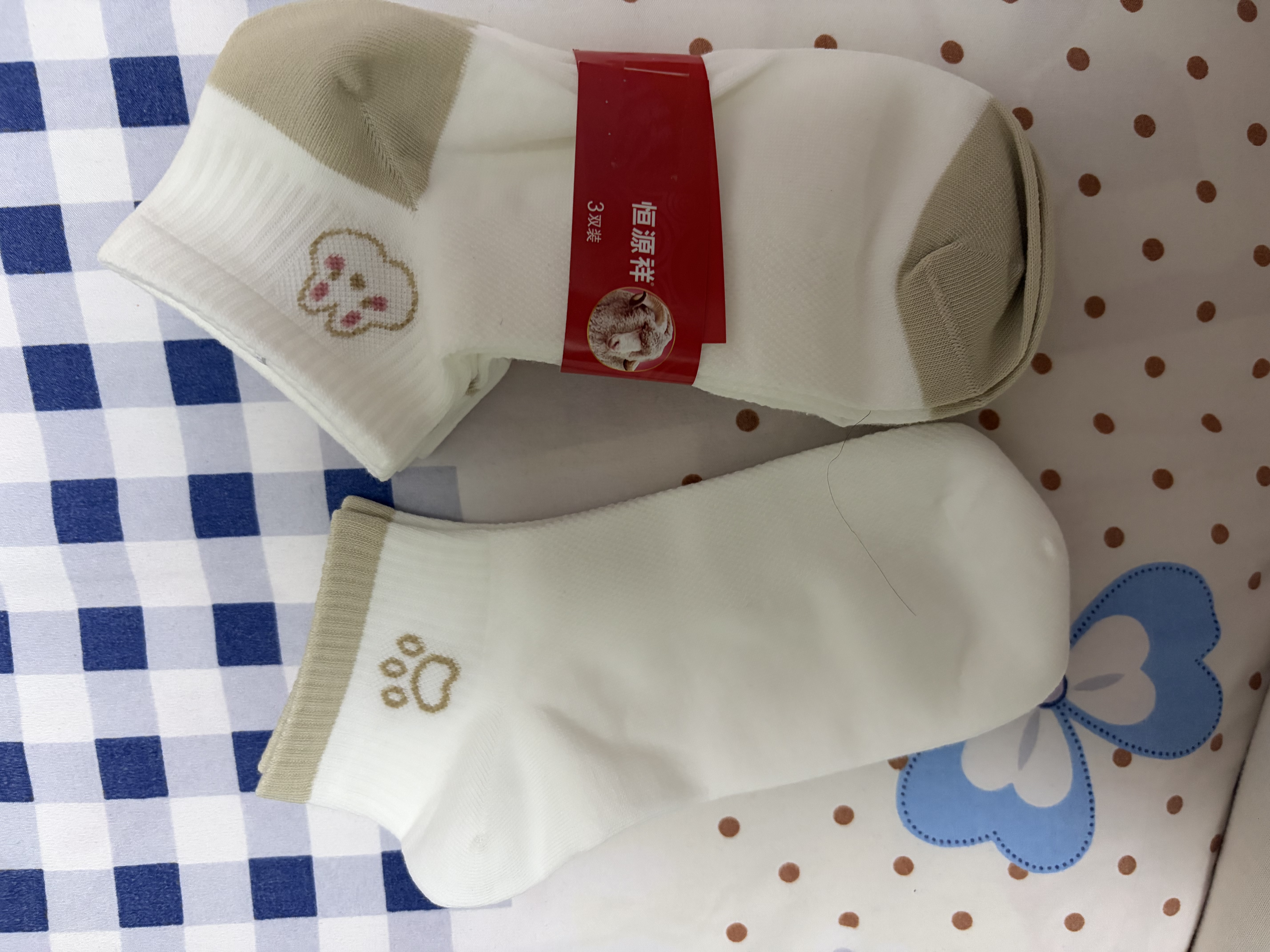 恒源祥【纯棉7A抑菌】女士袜子女四季网眼透气奶咖系印花短筒袜 实拍图
