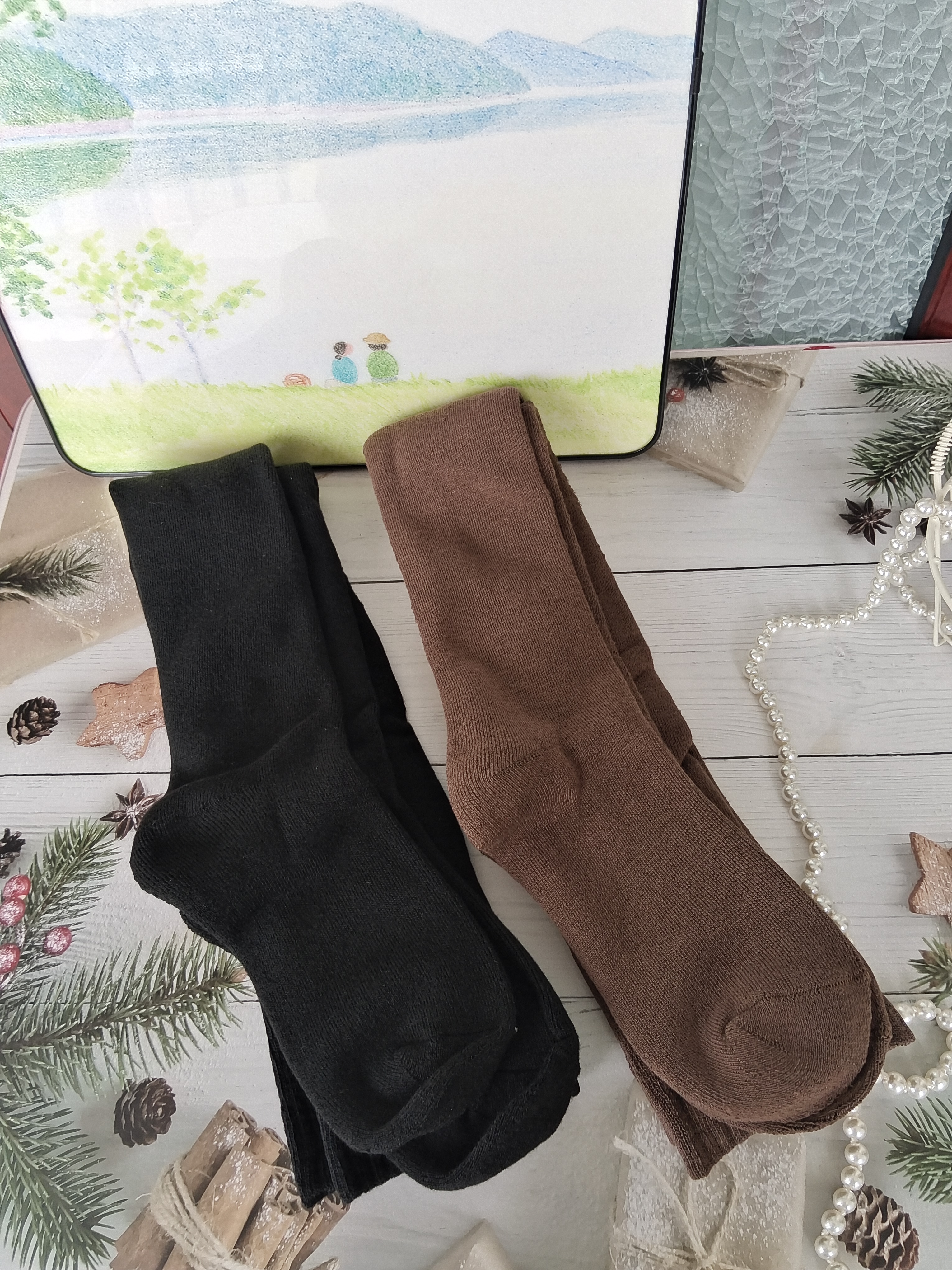 北极绒2双装过膝长筒袜子女秋冬季加绒加厚高筒护膝大长腿保暖厚月子袜 实拍图