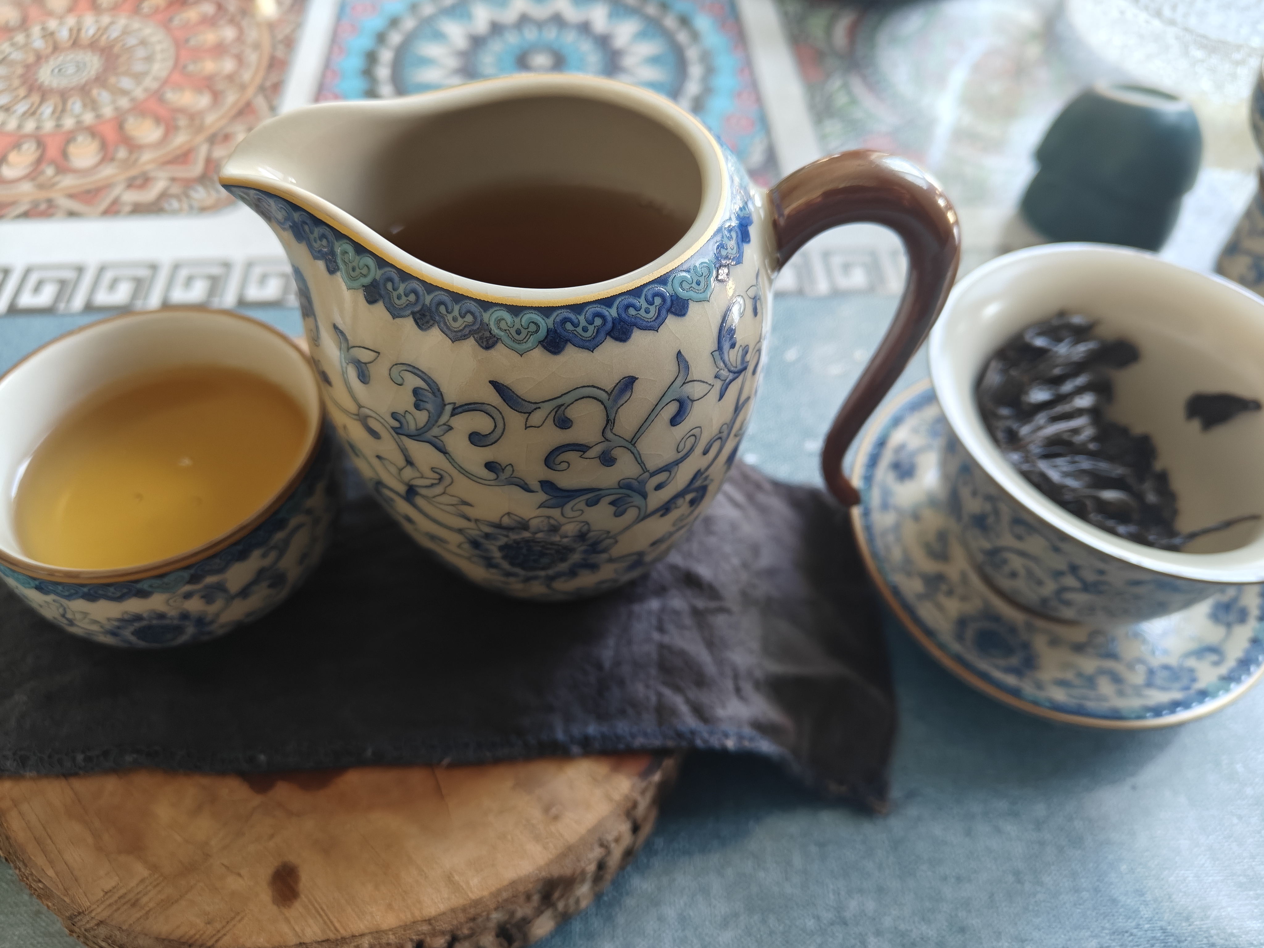 不拙汝窑三才盖碗青花瓷茶碗防烫茶具分茶器带茶漏过滤网盖碗三件套 实拍图