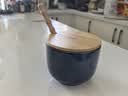 INMIND HOUSE 大肚牛奶早餐杯陶瓷泡燕麦片杯子带盖勺大号容量可微波欧式600ml 渐变灰600ml（木柄勺+木盖） 实拍图