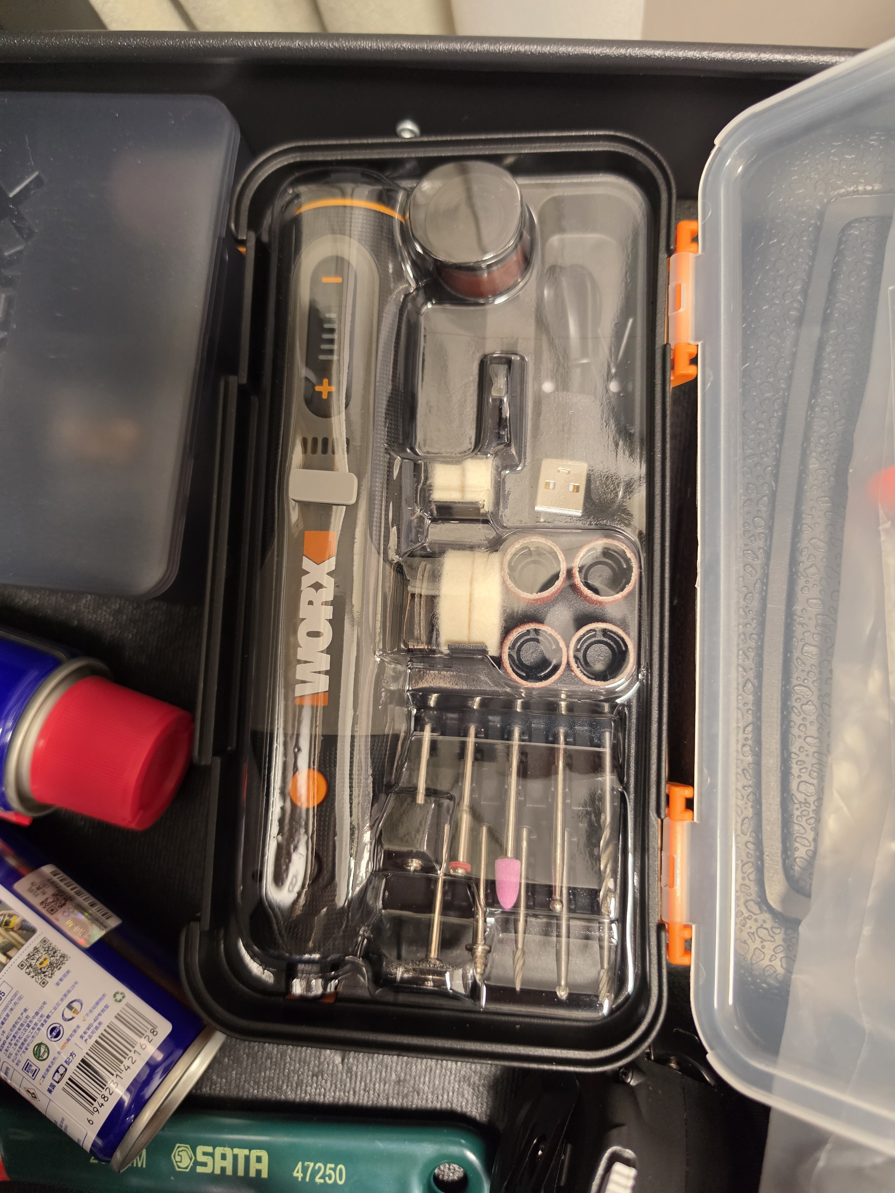 威克士小型手持锂电电磨机WX106打磨切割雕刻机+附件WA7221工具套装 实拍图
