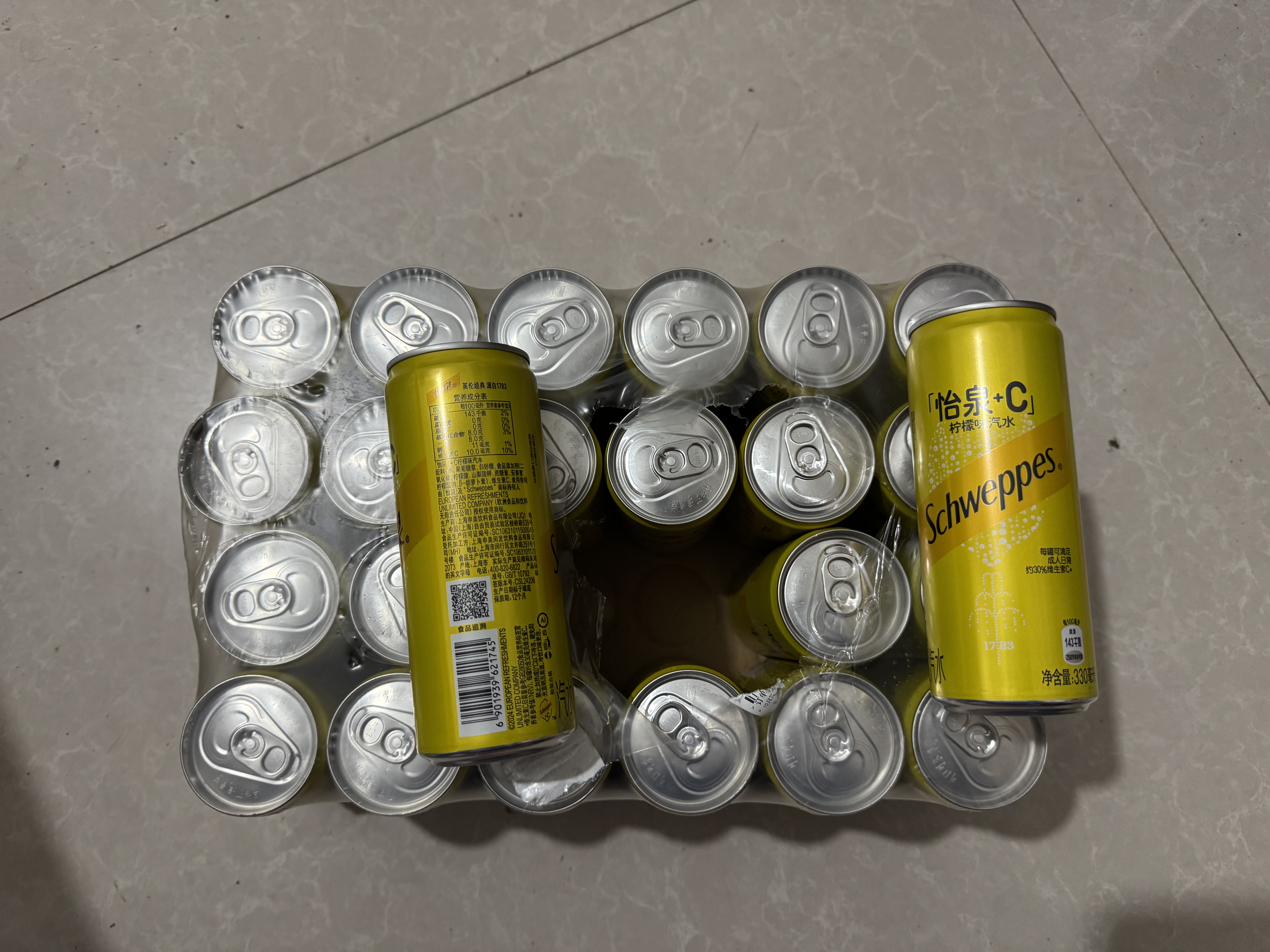 可口可乐（Coca-Cola）怡泉 +C 柠檬味 含维C汽水饮料  330ml*24罐 实拍图