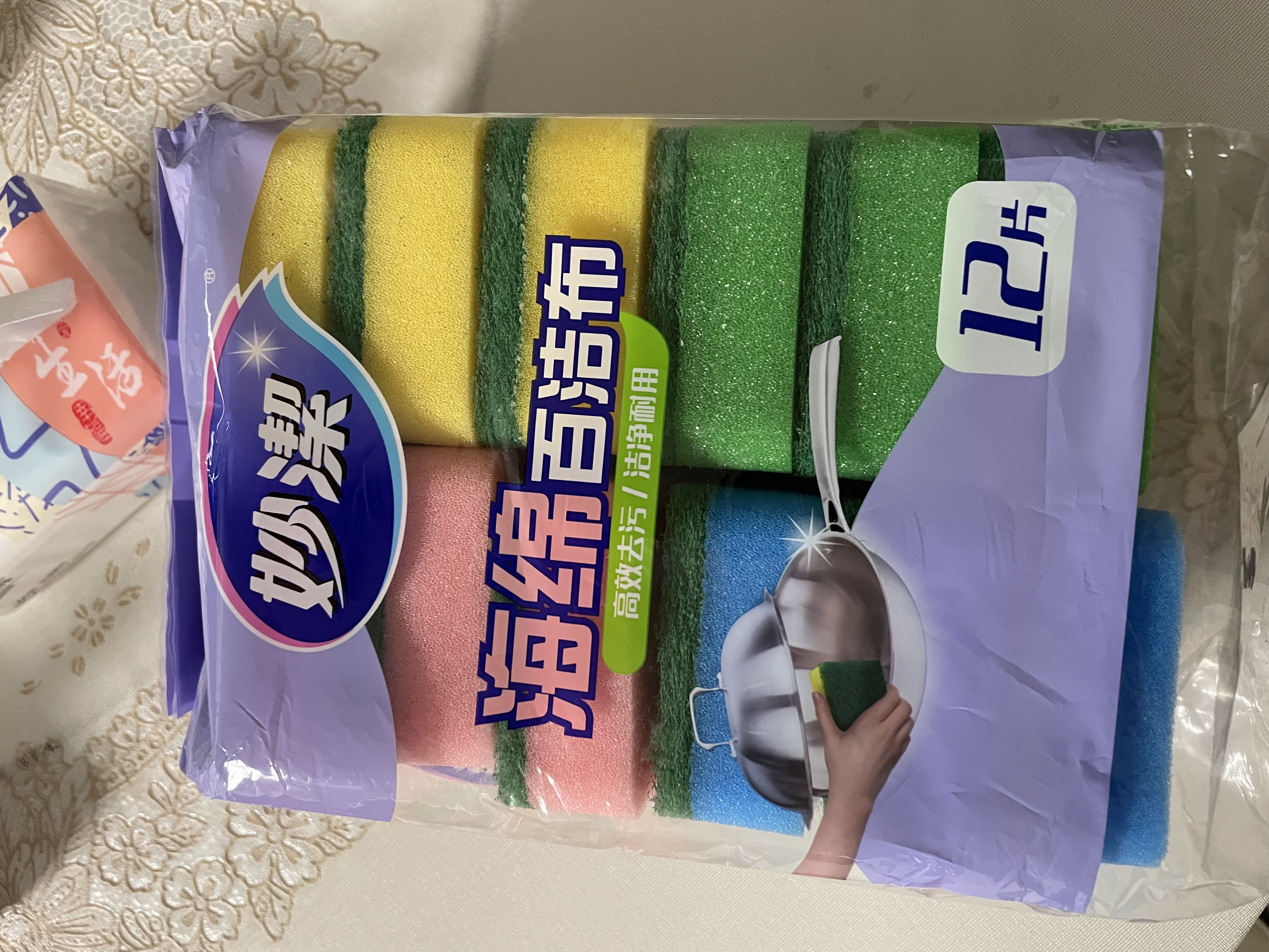 妙洁海绵百洁布 11*7cm 12片装 四色分用去油污抹布厨房洗碗棉 实拍图