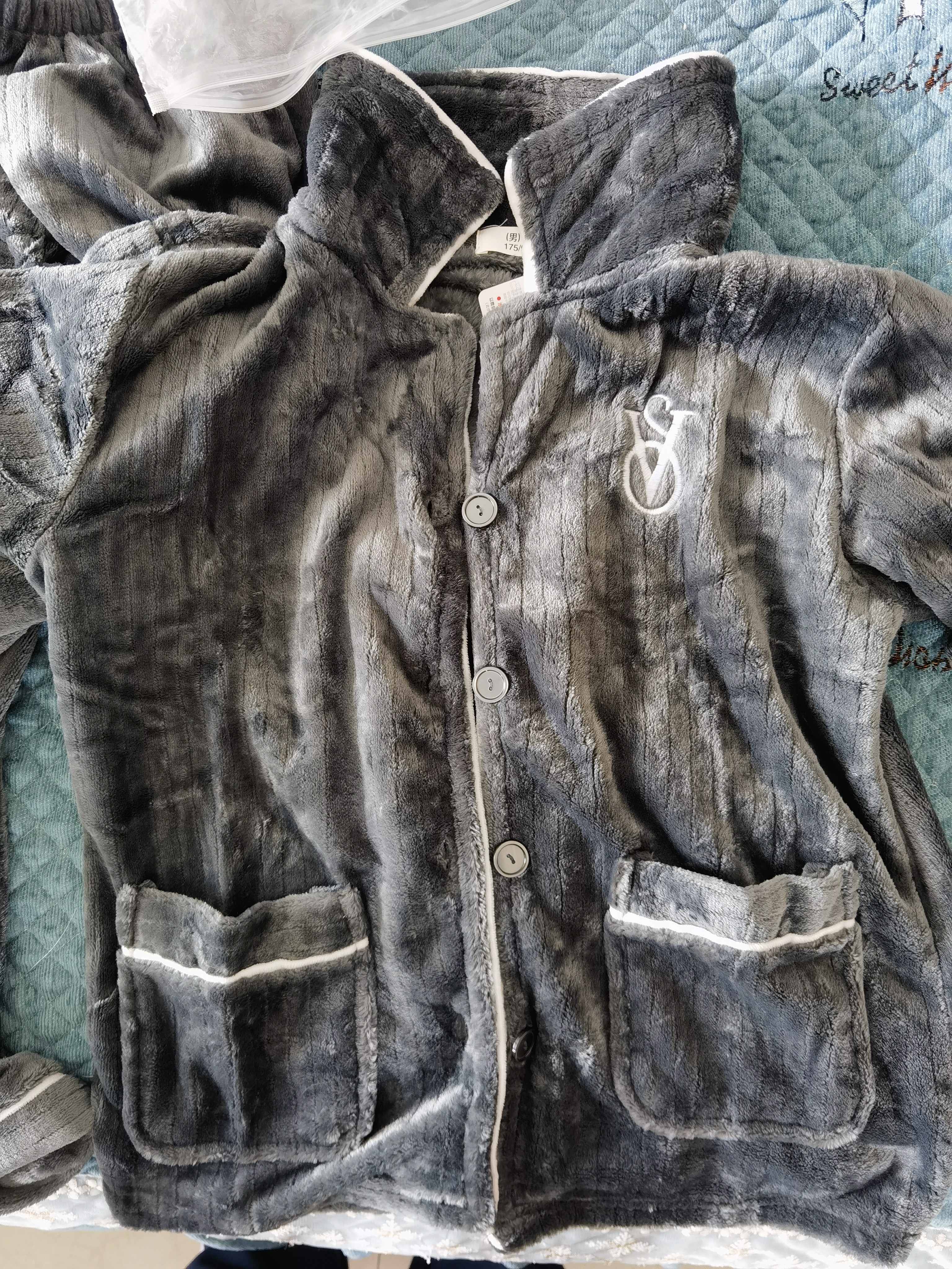 浪莎男士睡衣男法兰绒冬季加绒加厚大码冬款可外穿珊瑚绒家居服套装 实拍图