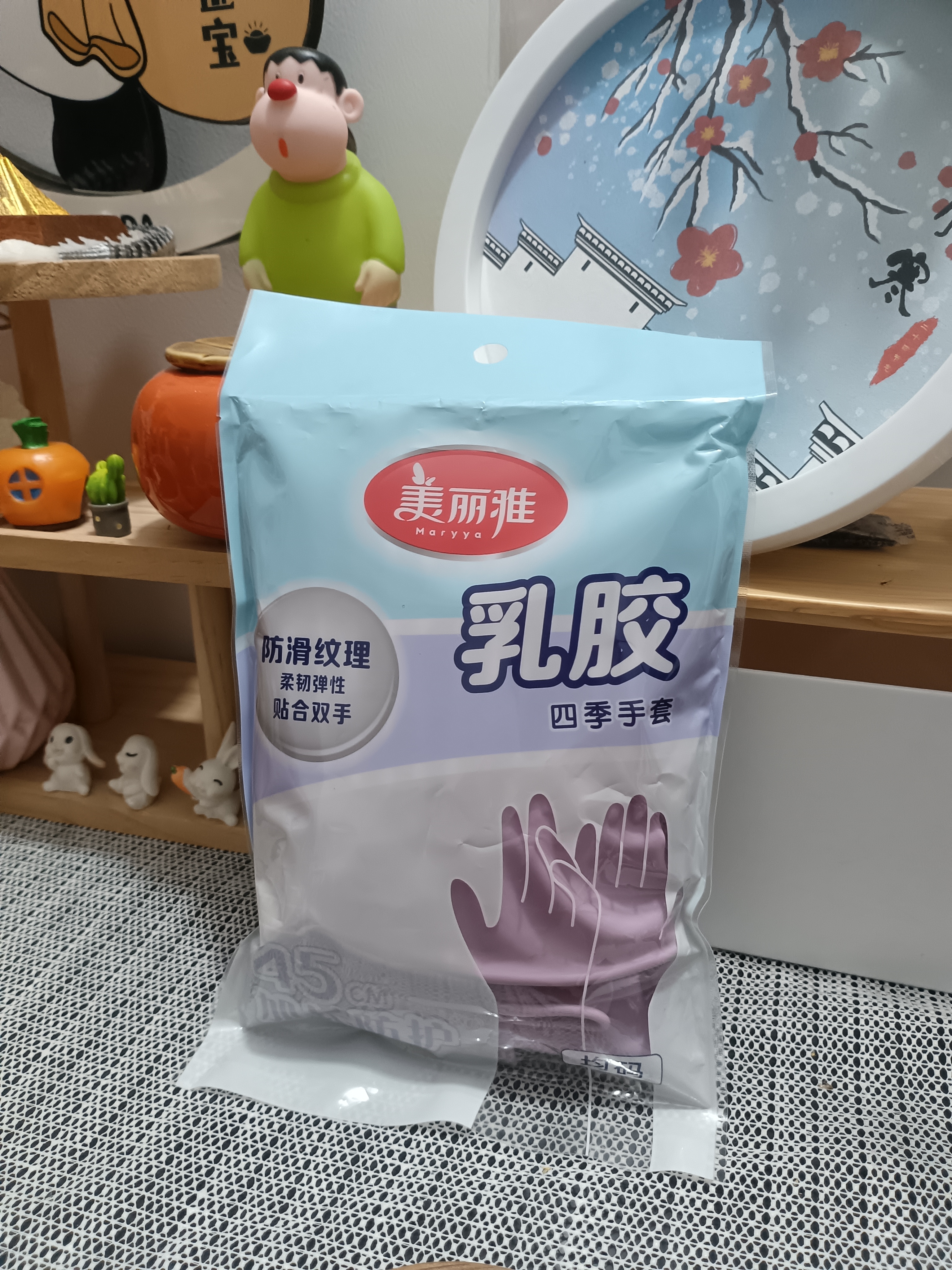 美丽雅洗碗手套加厚耐用厨房保洁防水洗衣服家务乳胶手套均码加长45cm 实拍图
