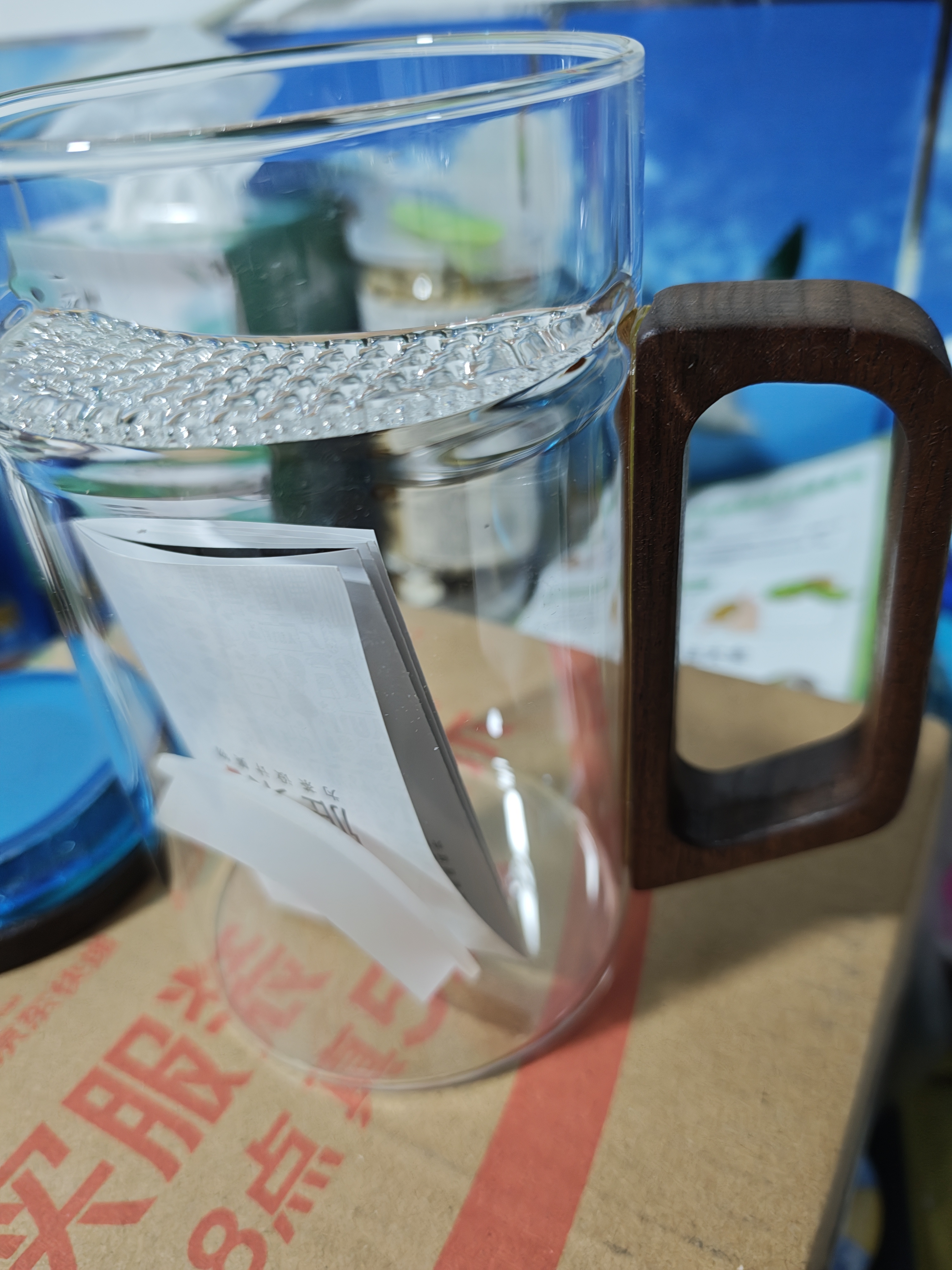 雅集玻璃杯月牙茶隔大容量豪饮杯800ml高硼硅办公水杯耐热杯木盖木把 实拍图