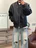 举风美式解构短款皮衣外套男高级感痞帅机车棒球服潮牌工装飞行员夹克 黑色【品质升级款】 L 【110-130斤】可穿 实拍图