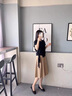 妃莉杋（FeiLiFan）棉麻连衣裙女装2024夏季新款小个子韩版气质修身显瘦半身裙子套装 黑+卡其 M 实拍图
