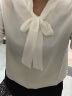 初申 秋季V领衬衫女长袖宽松职业通勤白衬衫纯色雪纺衫 白色 L 实拍图