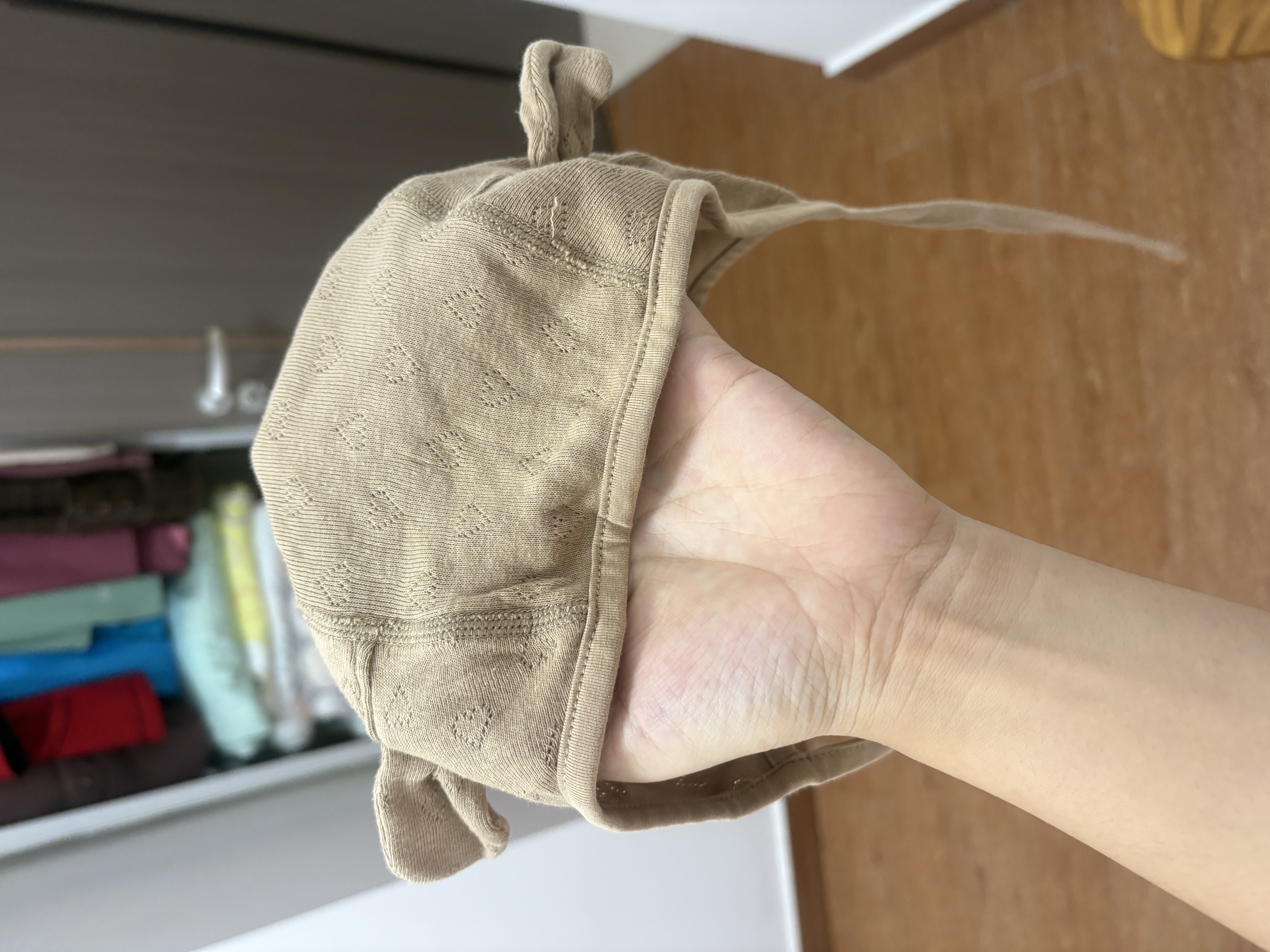 童泰（TONGTAI）宝宝帽子纯棉婴儿包头帽胎帽儿童网眼护耳帽男女童防风帽棕色48cm 实拍图