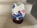 傲世景德镇陶瓷器新中式青花瓷水培插花瓶工艺品客厅摆件博古架装饰品 江南水乡三叶荷（配木质底座） 实拍图