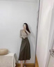 欧贝汐皮裙半身裙女2025春秋冬季新款高腰中长款复古伞裙a字裙 卡其色 M 实拍图