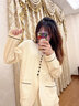 曼系 情侣睡衣春秋全棉日系宽松女家居服长袖开衫纯棉男款华夫格套装 C55252 单女 M 实拍图