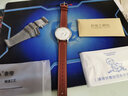 适配Withings手表软超薄男士牛皮手表带防水Activite steel3 Pop HR真皮表带 棕色白线 18mm 实拍图