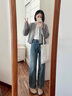 鹿依柠休闲裤女装套装2024秋冬新款韩版时尚百搭气质慵懒风显瘦阔腿裤子 灰色开衫+牛仔裤子 M 实拍图