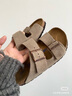 BIRKENSTOCK勃肯德国进口男女款牛皮绒面革软底Arizona双扣拖鞋七夕甄选 女款灰色951303 35 实拍图