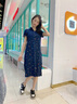 薇洛萱（WeiLuoXuan）2025夏天季新款连衣裙女装宽松休闲碎花POLO中长t恤棉裙子8707 藏青色 M 建议85-100斤 实拍图