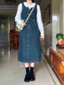 薇衣设2025新款套装春秋季百搭设计感小众法式牛仔长裙女冬季背心连衣裙 衬衣+牛仔裙+腰带 M 90-110斤 实拍图