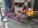 凤凰（PHOENIX） 自行车女男母子车可带娃双人车接送小宝宝孩子城市轻便代步单车 26寸樱花雅黑+后靠背+裙网 实拍图