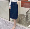 betu百图女装2022秋季新款半身裙高腰A型裙子中长款开叉牛仔半身裙女2208T60 牛仔色 S 实拍图