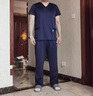乐倍康刷手服抑菌男女洗手衣长短袖医生服护士服工作服定制美容口腔牙科 062短袖通用款藏蓝（纤爽丝） XL 实拍图