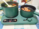 小猪帮厨 多功能电煮锅料理锅家用小型早餐锅双锅双灶多用途锅电炒煎锅学生宿舍小电锅分体式 复古绿（底座+双锅+蒸笼） 实拍图