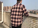 花花公子衬衫男春秋夏季新款百搭工装宽松长袖男士外套帅运动休闲衬衣男装 红灰 L 实拍图