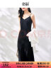 欧莎（OSA）新款黑色吊带缎面连衣裙女外穿显瘦长裙V领法式裙子 黑色 XS 实拍图