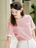 百图betu女装夏新款T恤法式小香风温柔甜美圆领短袖T恤女2305T24 粉红 S 实拍图