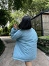 花田衣亩羽绒服女2024新款秋冬季圆领轻薄宽松中长款慵懒风外套90%白鸭绒 蓝色 90%鸭绒圆领 L#推荐体重（105-150斤） 实拍图