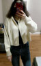 LILY2023春新款女装休闲复古时尚纯色宽松短款拉链针织开衫 721杏色 S 晒单实拍图