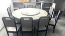 初屋 餐桌 岩板餐桌椅组合现代简约伸缩折叠圆桌家用小户型实木饭桌子 黑灰色-意大利灰岩板-实木椅 1.5m 一桌十椅 实拍图