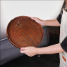 唐宗筷日式木质托盘 餐盘 茶托 水杯托盘 点心干果盘 圆形镂空 30cm棕色 实拍图