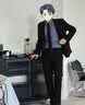 OMAX西装男套装韩版修身三件套商务休闲职业正装西服新郎伴郎结婚礼服 黑色二扣上衣+西裤+马甲 170/L（118-125斤左右） 实拍图