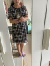 颜域圆领短袖格子连衣裙女夏季新款时尚简约气质格纹显瘦裙子 黑色 XL/42 晒单实拍图