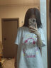 索菲堡 纯棉白灰色甜酷风音乐小狗印花T恤女百搭宽松时尚insT恤衫潮 白灰色 M 实拍图