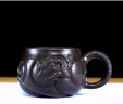 指间陶艺 宜兴紫砂品茗杯原矿纯手工茶盏功夫茶杯小单杯主人杯鱼化龙斗笠杯个人杯心经杯陶瓷茶具口杯茶碗 黑朱泥鱼化龙品茗杯  有把 实拍图
