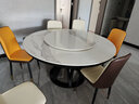 鹏格 岩板餐桌椅组合现代简约实木餐桌家用大理石圆形轻奢圆桌带转盘 一桌6椅（4米白+2橙色） 150cm （岩板桌面） 实拍图