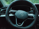 大众速腾方向盘套真皮朗逸宝来途岳迈腾探岳途观L帕萨特汽车把套 (D形)黑色红线 带大众车标 实拍图