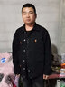 意森富春秋季牛仔外套夹克男装衣服棉质大码宽松休闲上衣纯色韩版休闲装 W111黑色 4XL 【建议168-180斤】 实拍图