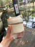 EWIWE ins风格双饮盖头男女咖啡杯随手玻璃杯吸管水杯子防滑硅胶套圈 隔热咖啡杯/静雅白/约350ml 实拍图
