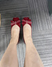 色非单鞋女鞋平底鞋浅口蝴蝶结方头一脚蹬女士鞋子 深红色 36 实拍图