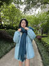 花田衣亩羽绒服女2024新款秋冬季圆领轻薄宽松中长款慵懒风外套90%白鸭绒 蓝色 90%鸭绒圆领 L#推荐体重（105-150斤） 实拍图