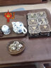 康丰（KANGFENG） 玻璃水果盘家用客厅果盘茶几干果盘干果盒高档托盘干果收纳盒 实木托盘+描金边果盘6个【带盖】 实拍图