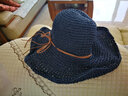 MISMEMO草帽女夏天太阳帽大沿可折叠卷边遮阳帽出游沙滩帽简约蝴蝶结休闲草编凉帽镂空钩针渔夫帽子 藏青色 实拍图