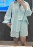 范思蓝恩蓝色衬衫套装女透气2024夏季新款短裤清凉24FS12148 冰川蓝（短裤） L 实拍图