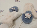素锦初澜 手套女秋冬季学生可爱卡通毛绒绒加绒加厚冬天手套女生挂脖连指 蓝灰色（店长推荐） 均码通用 实拍图